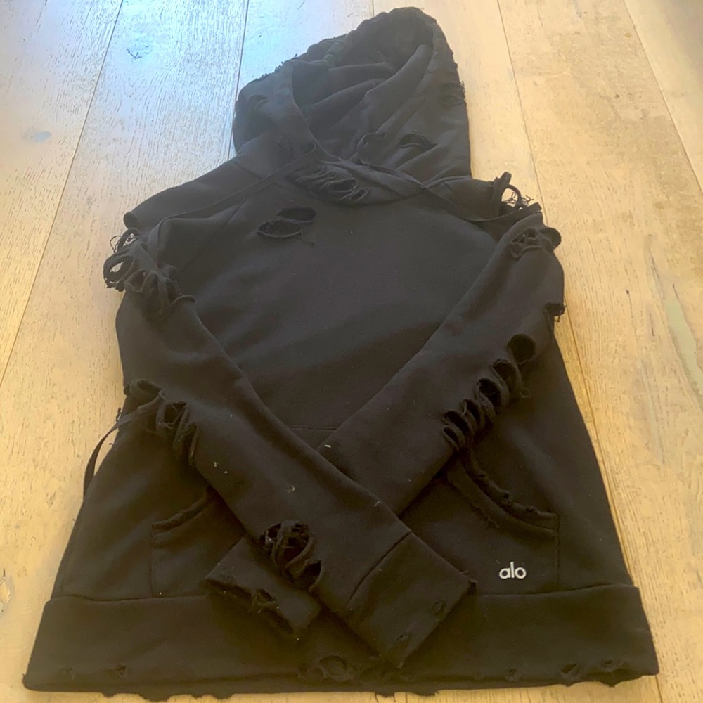 Alo distressed hooded sweater size xs